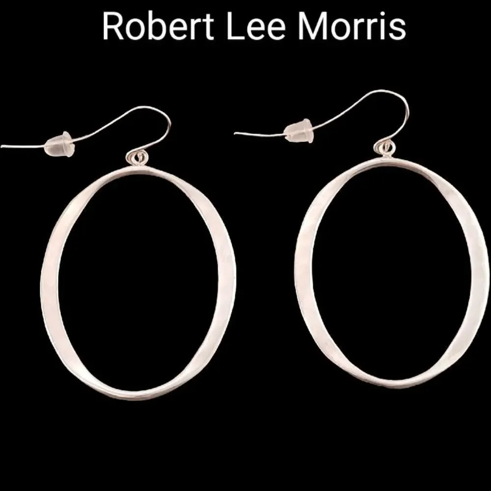 Robert Lee Morris RLM Modernist Sterling Hammered Oval Hoop Earrings